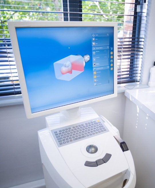 Monitor showing digital model of same day dental crown in Arlington Heights
